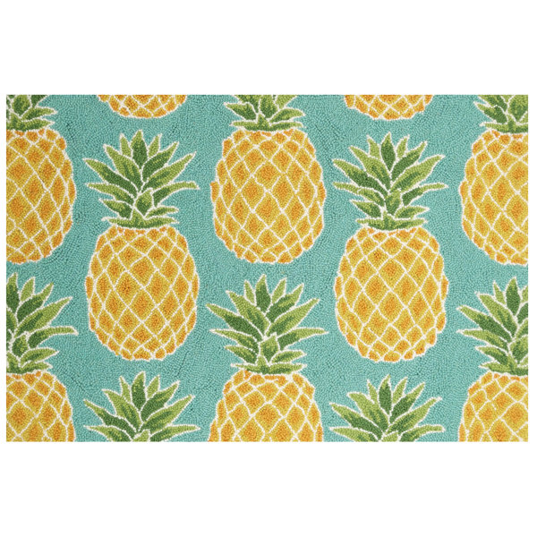 Suzanne Nicoll Studio Handmade Hand Hooked Wool Teal/Yellow Rug